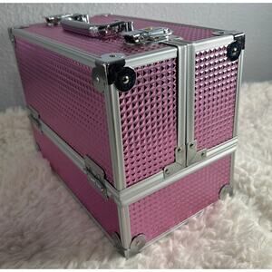 Caboodles Stylist 6-Tray Train Case PINK Holographic Makeup Storage Box Travel
